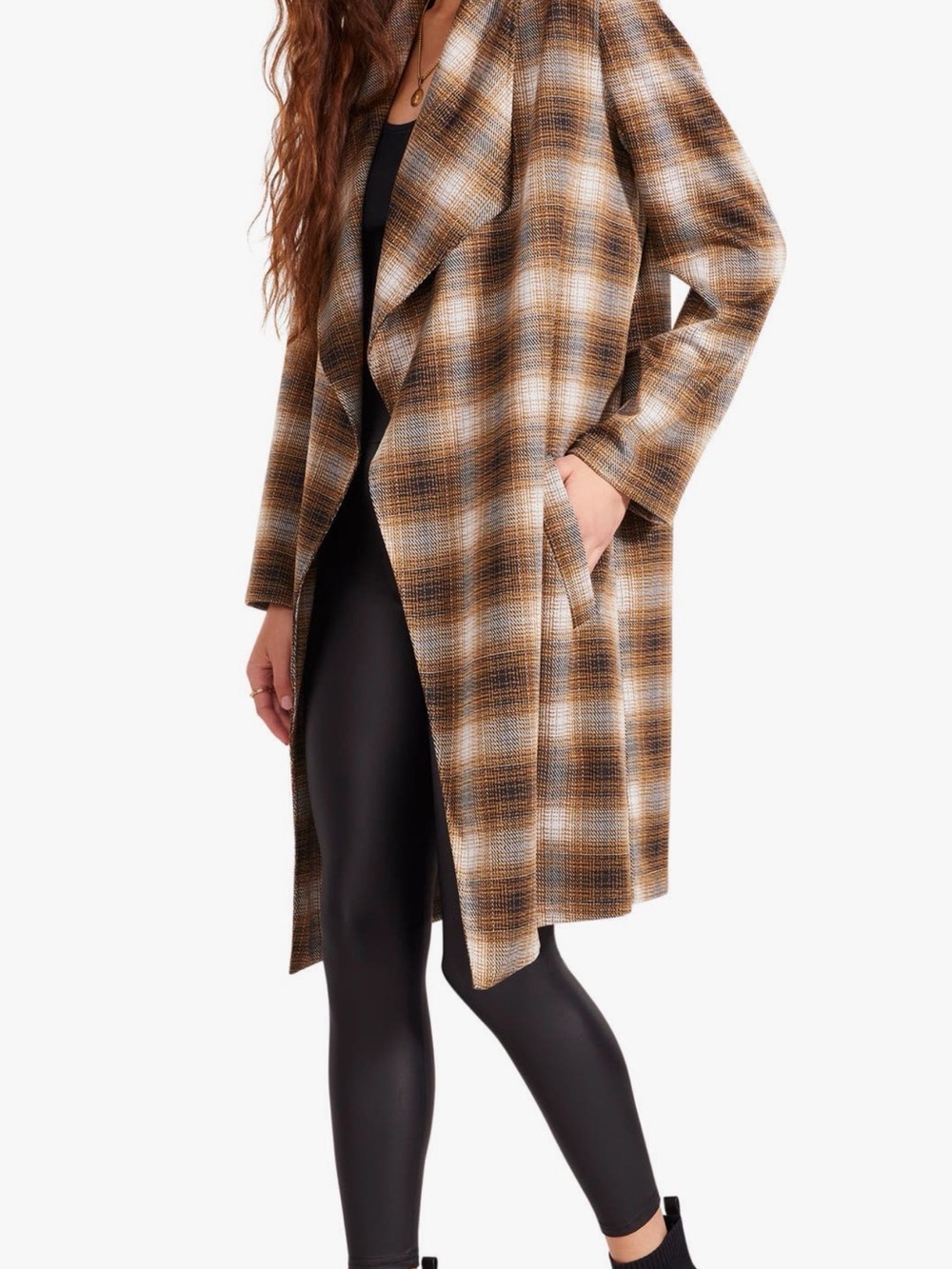 BB Dakota by Steve Madden Plaid Open-Front Coat in Brown